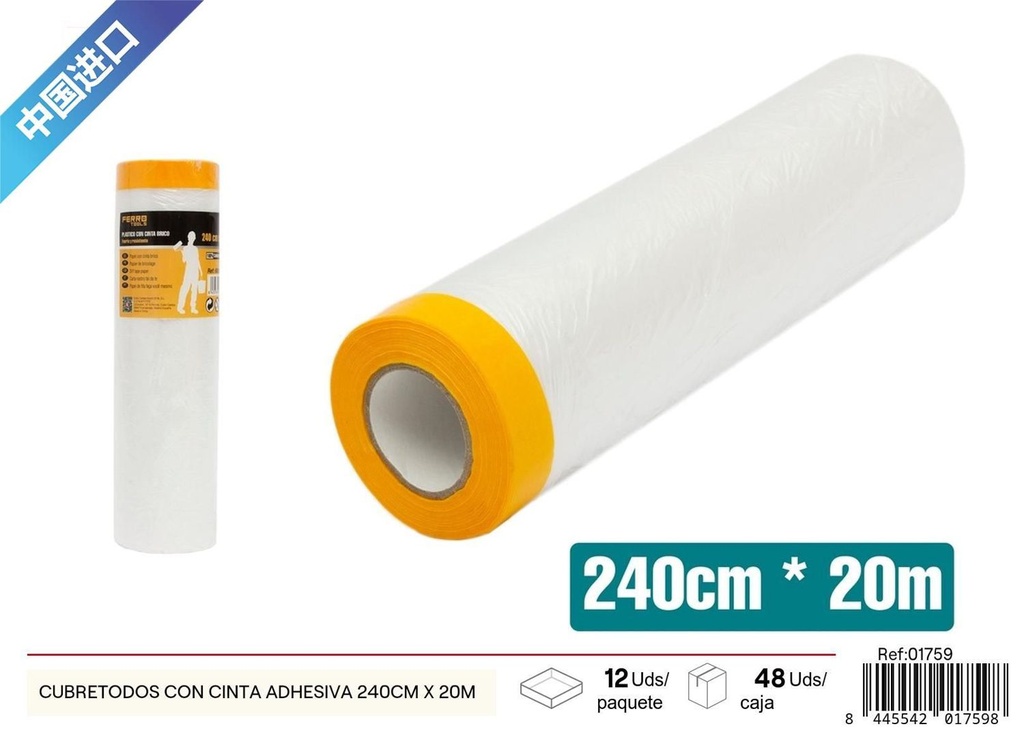 Cubretodo con cinta adhesiva 240cm x 20m para pintura