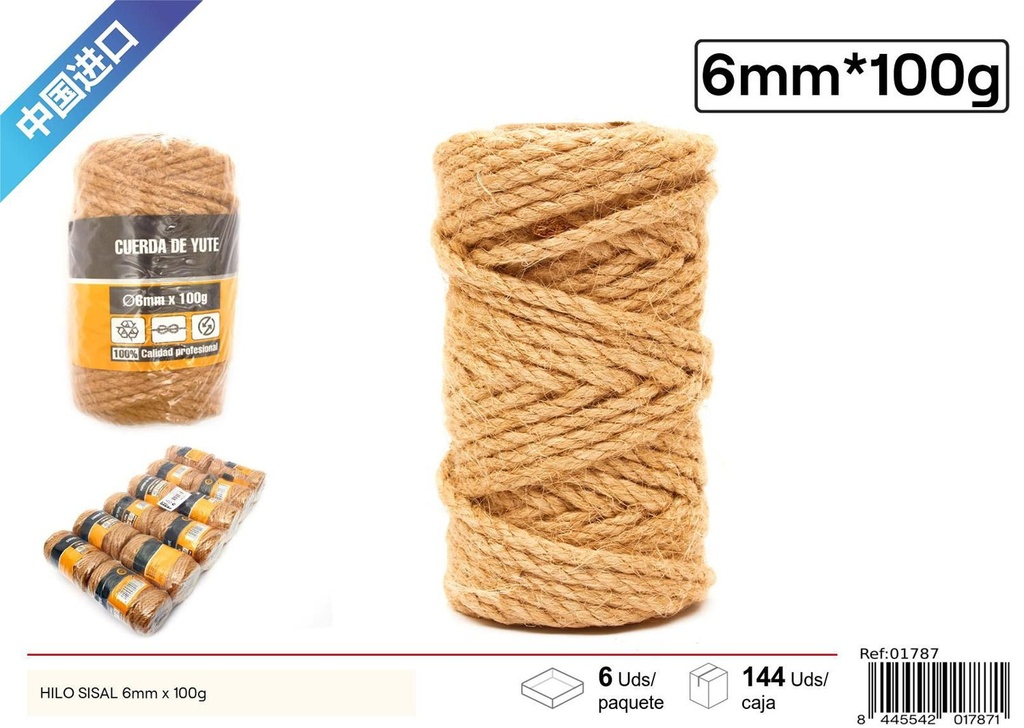 Hilo sisal 6mm 100g para manualidades