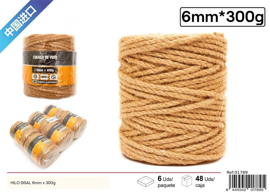 Hilo sisal natural 6mm x 300g para manualidades y jardinería