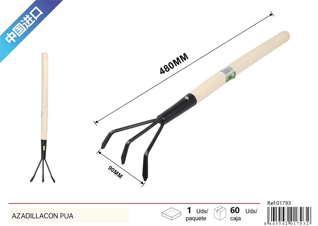 Azadilla con púa 35cm mango de madera