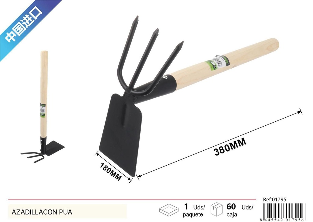 Azadilla con púa de 35cm mango de madera