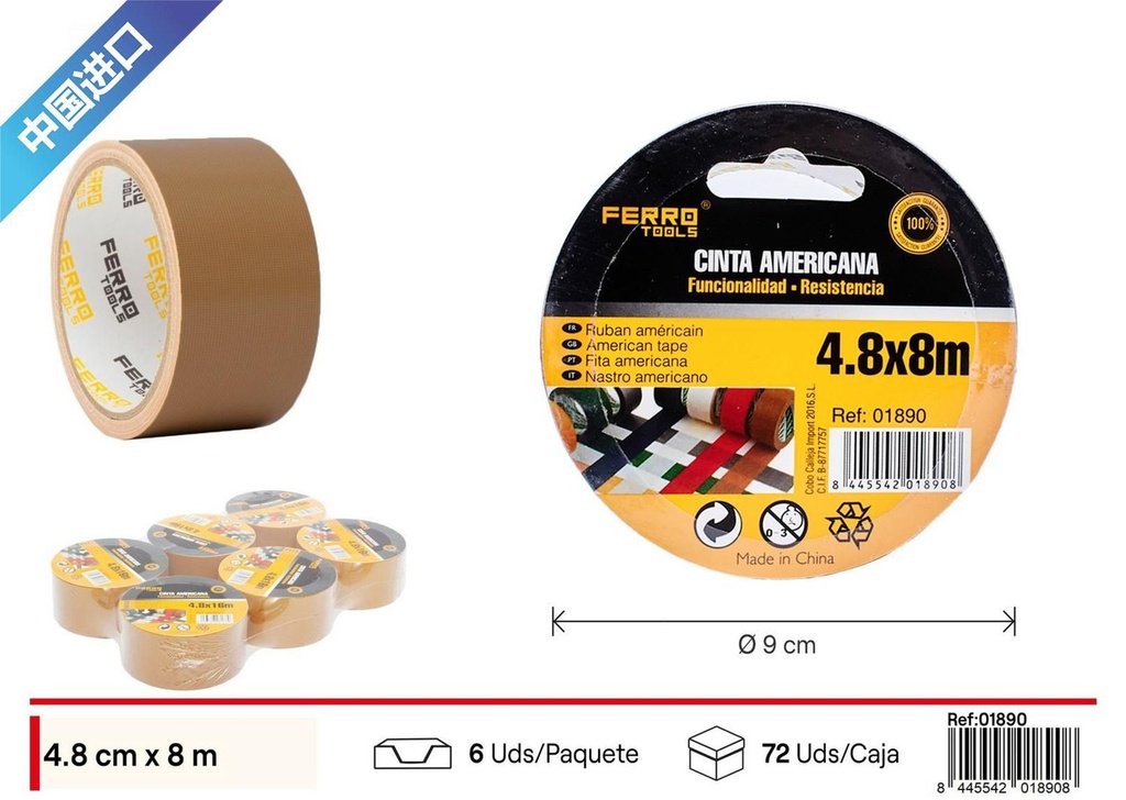 Cinta adhesiva americana marrón 4.8x8m para construcción