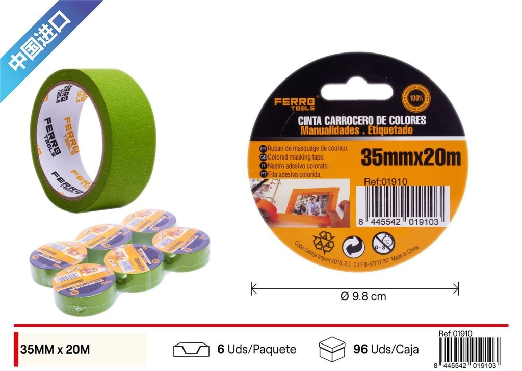 Cinta de enmascarar verde 35MM*20M - Adhesivos y cintas