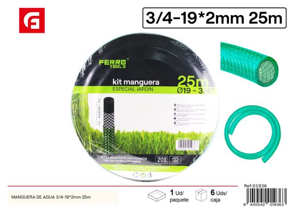 Manguera de agua negra PVC 3/4-19x2mm 25m para riego