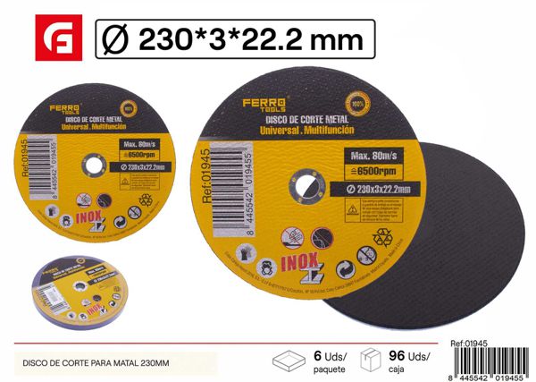 Disco de corte para inox 230mm, herramienta de ferretería