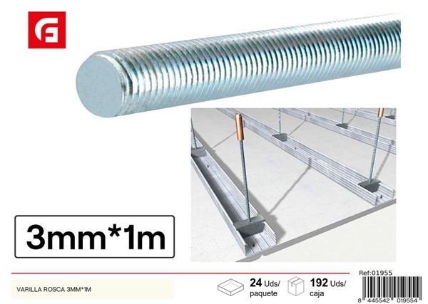 Varilla roscada de 3mmx1m para fijación y sujeción