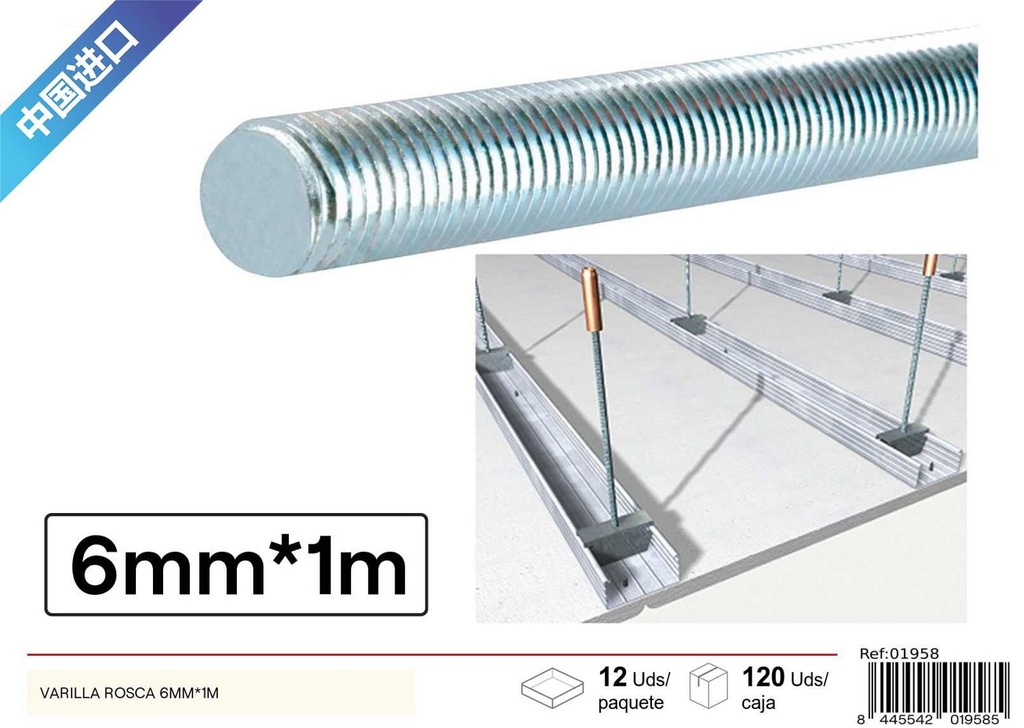 Varilla roscada 6mmx1m galvanizada