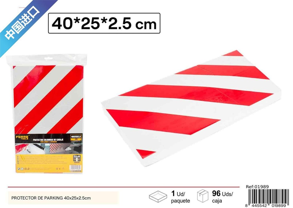 Protector de parking de espuma roja y blanca 40x25x2.5cm para seguridad