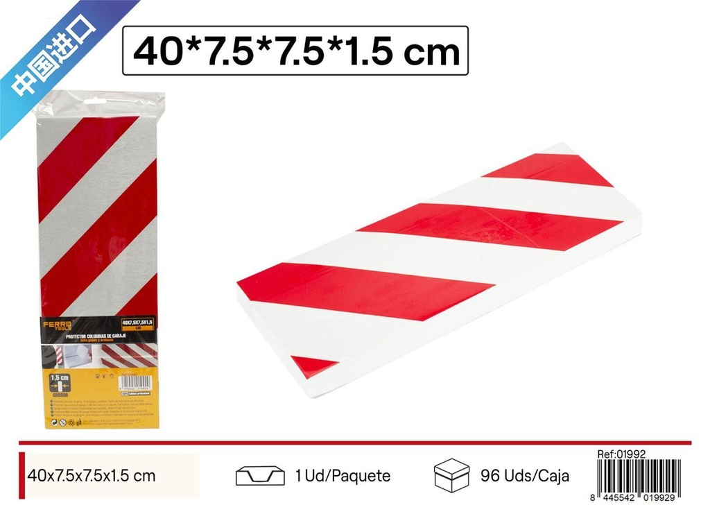 Protector de parking rojo y blanco 40x7.5x7.5x1.5cm