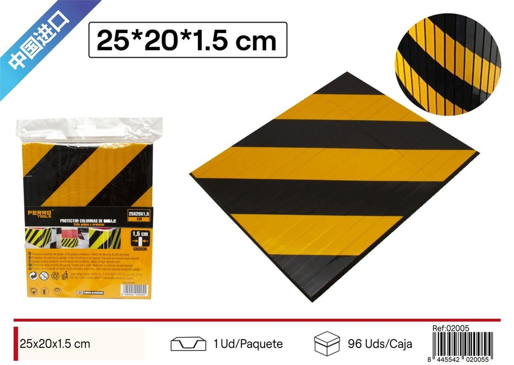 Protector de parking amarillo y negro 25x20x1.5cm para estacionamientos
