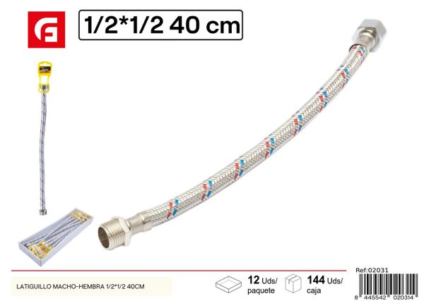 Latiguillo macho-hembra 1/2x1/2 40cm, conexiones de fontanería