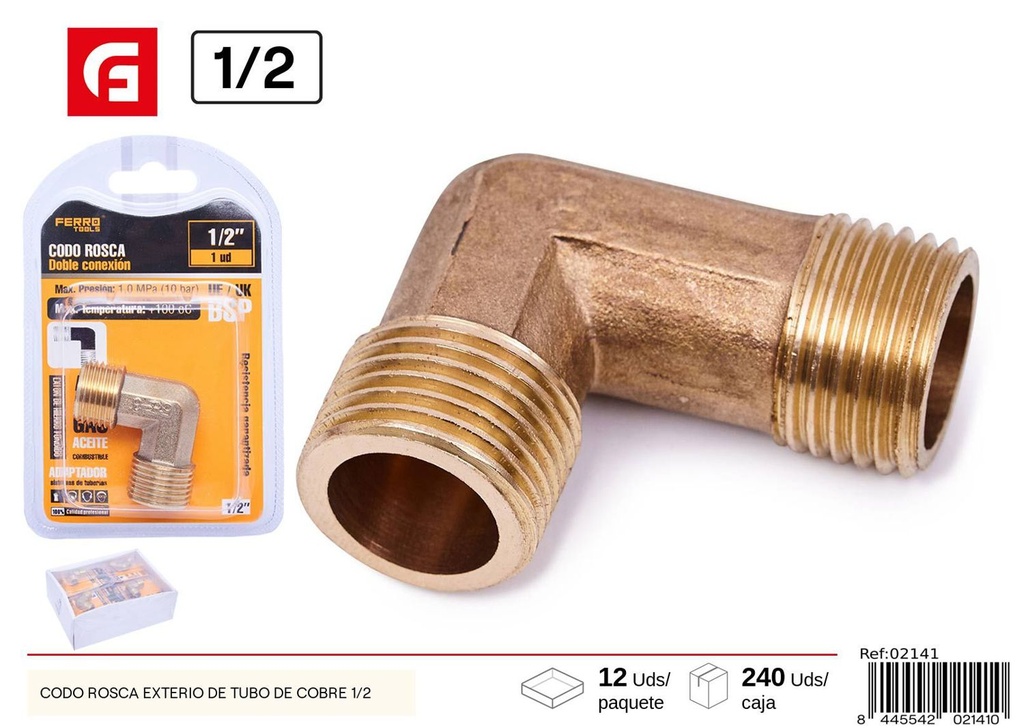 Codo Tubo de Cobre Alargada M1/2 - Ferretería y plomería