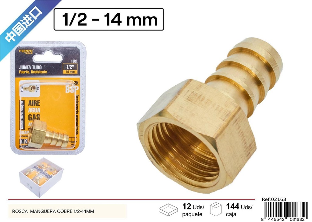 Conector de cobre para manguera 1/2-14mm - Accesorios de plomería