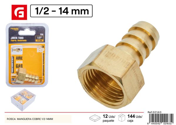 Conector de manguera de cobre 1/2-14mm para fontanería