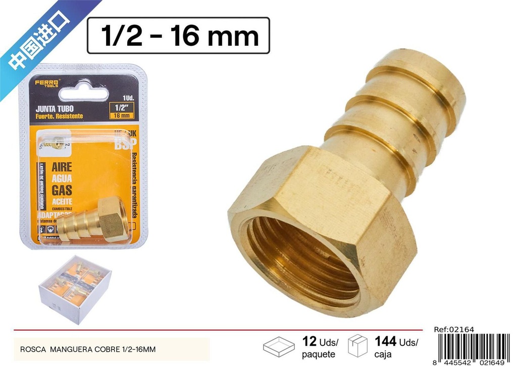 Rosca de manguera de cobre 1/2-16mm - Accesorios de fontanería