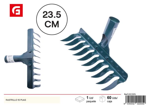 Rastrillo de jardín 10 púas para jardinería