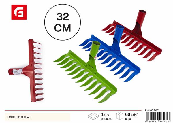 Rastrillo de 14 púas para jardinería