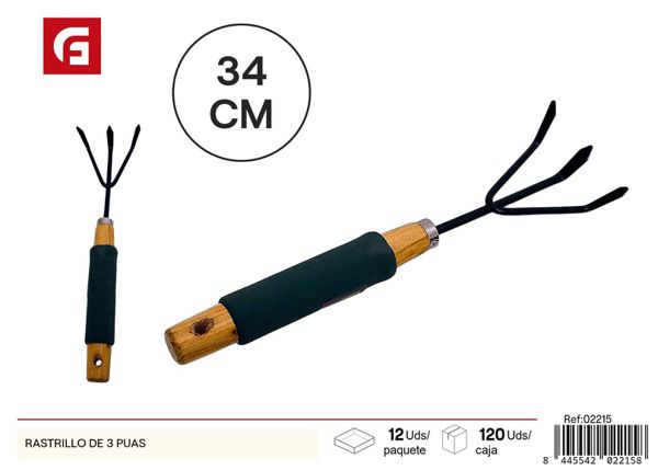 Rastrillo de 3 púas con mango de esponja para jardín