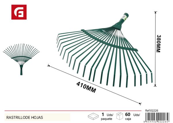 Rastrillo de hojas verde 250g para jardinería