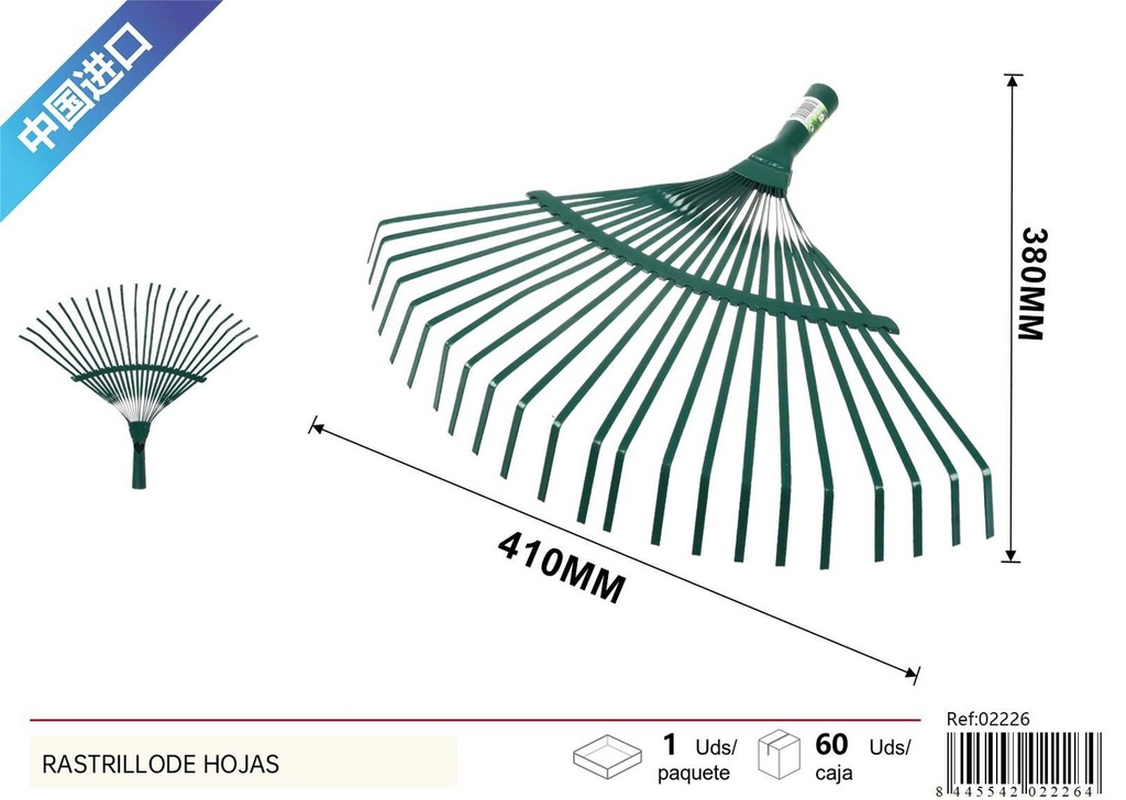 Rastrillo de hojas verde 250g para jardinería