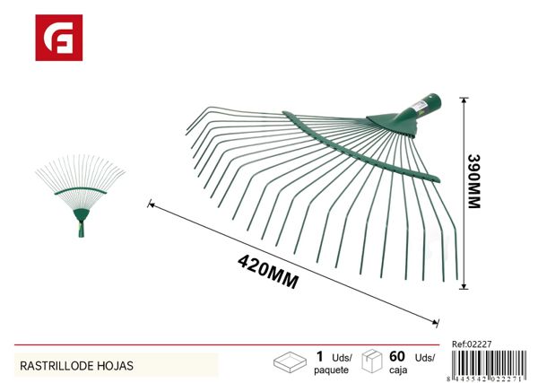 Rastrillo de hojas 300g verde para jardín