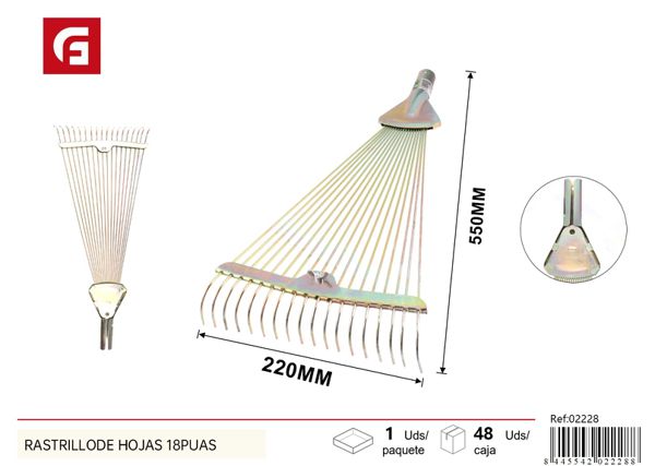 Rastrillo de hojas 18 púas jardín