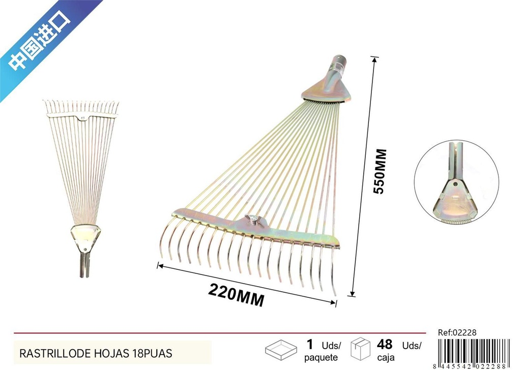 Rastrillo de hojas 18 púas jardín