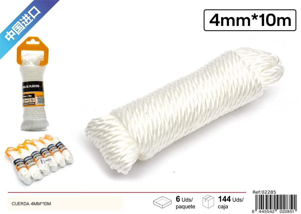 Cuerda PE blanca 4mm*10m para uso múltiple y resistente