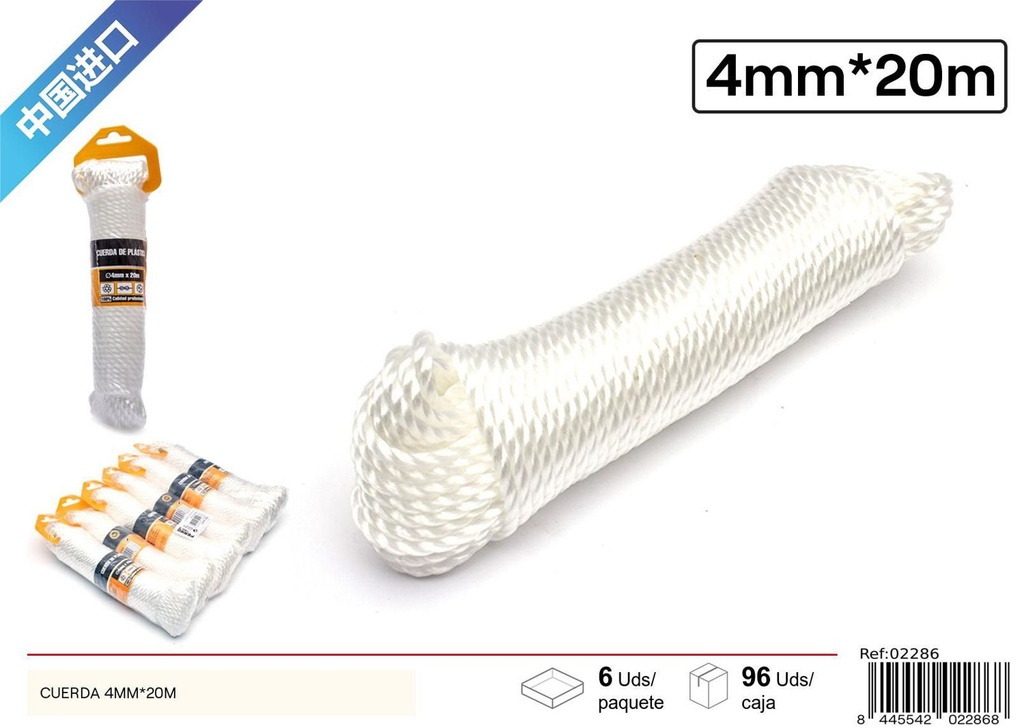 Cuerda PE blanca 4mm x 20m - Ferretería y artículos de cuerda
