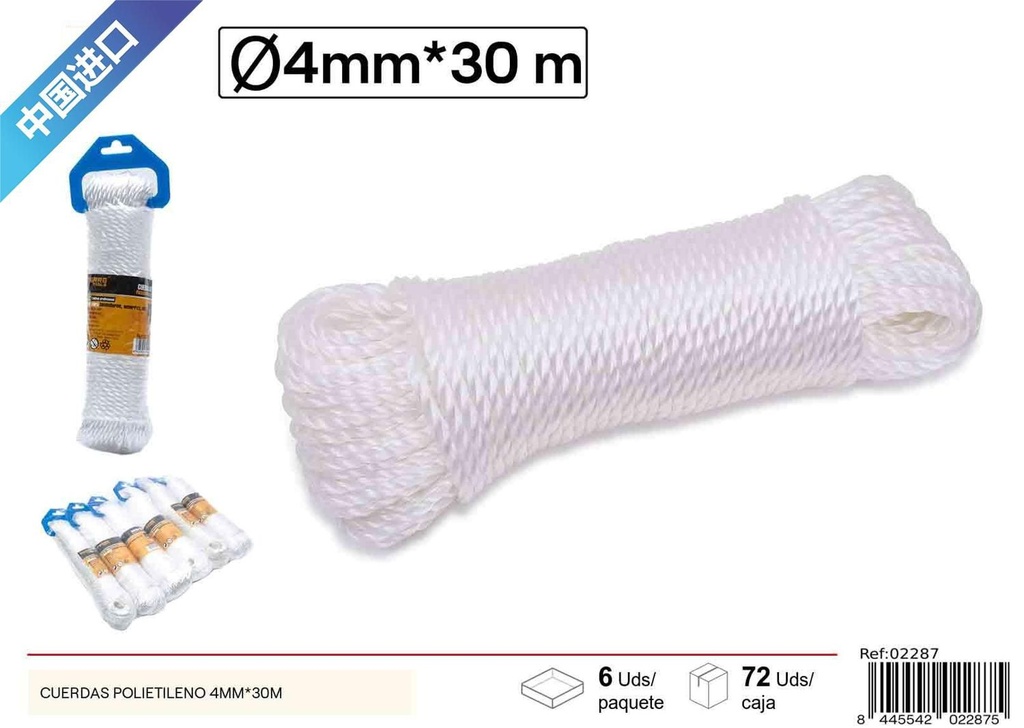 Cuerda de polietileno blanca 4mm x 30m - Accesorios de ferretería