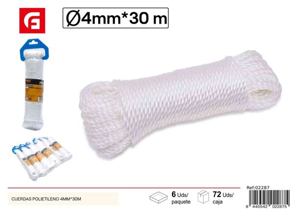 Cuerda de polietileno blanca 4mm x 30m para usos múltiples