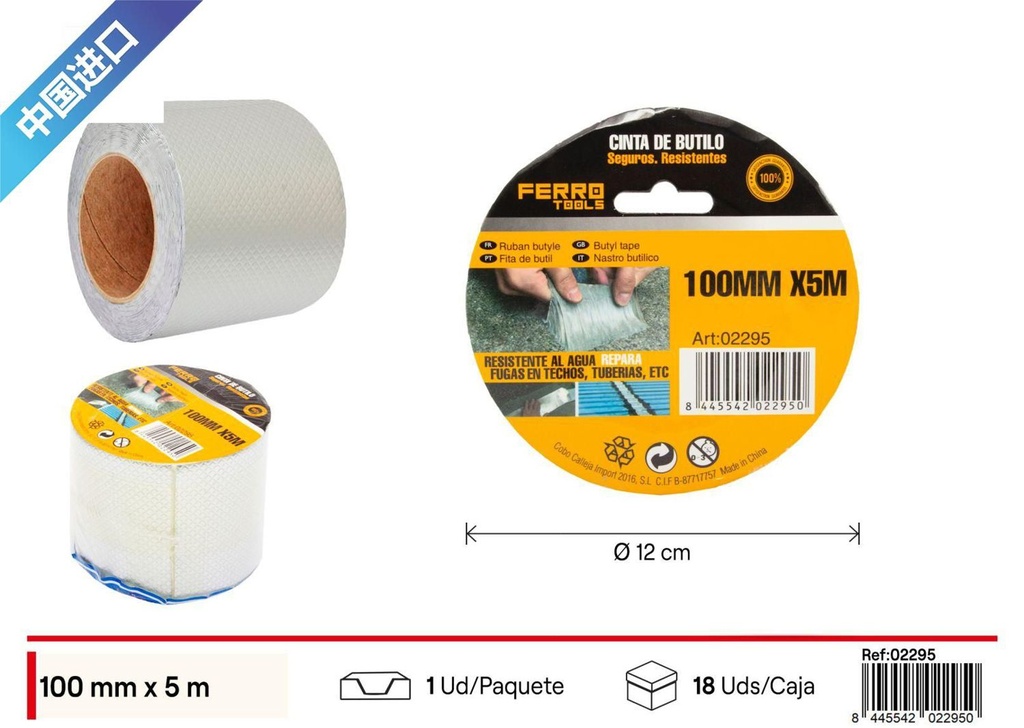 Cinta adhesiva impermeable de butilo 100mm x 5m para reparaciones y sellado