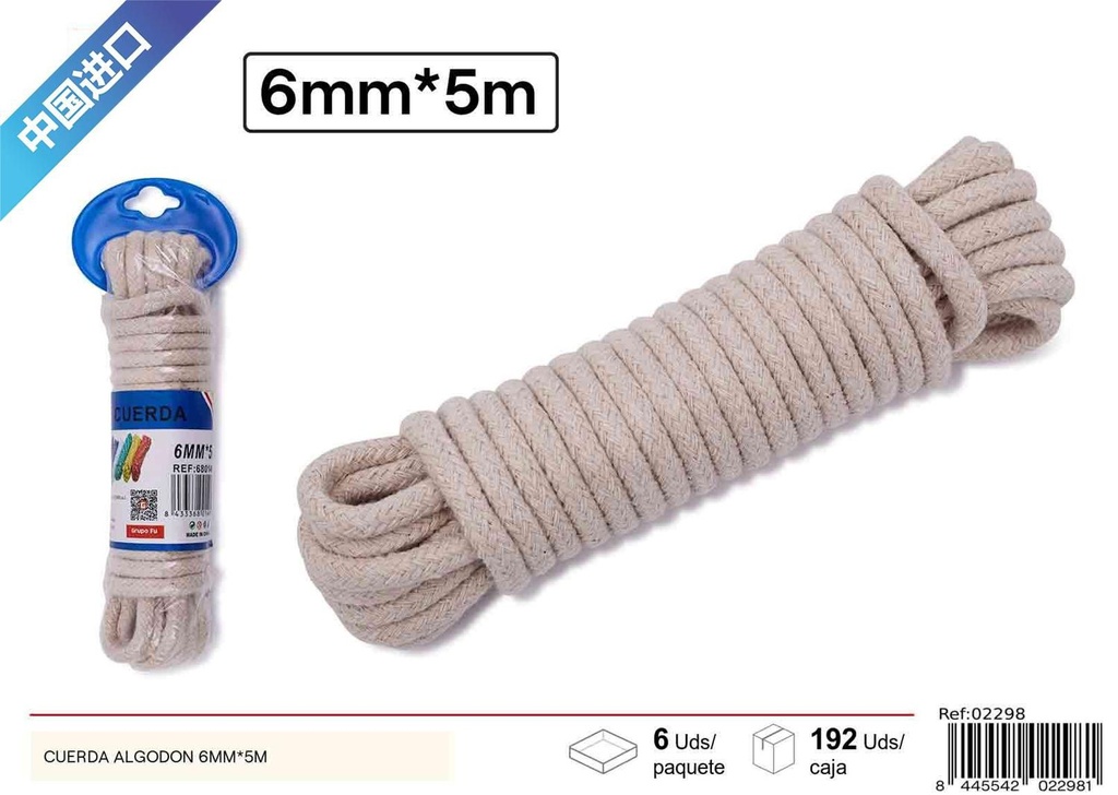 Cuerda de algodón 6 mm x 5 m - Ferretería y artículos de cuerda