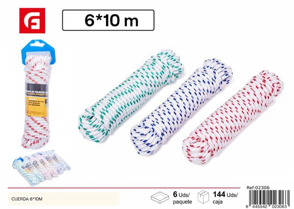 Cuerda de nylon trenzado blanco y azul 6x10m para múltiples usos