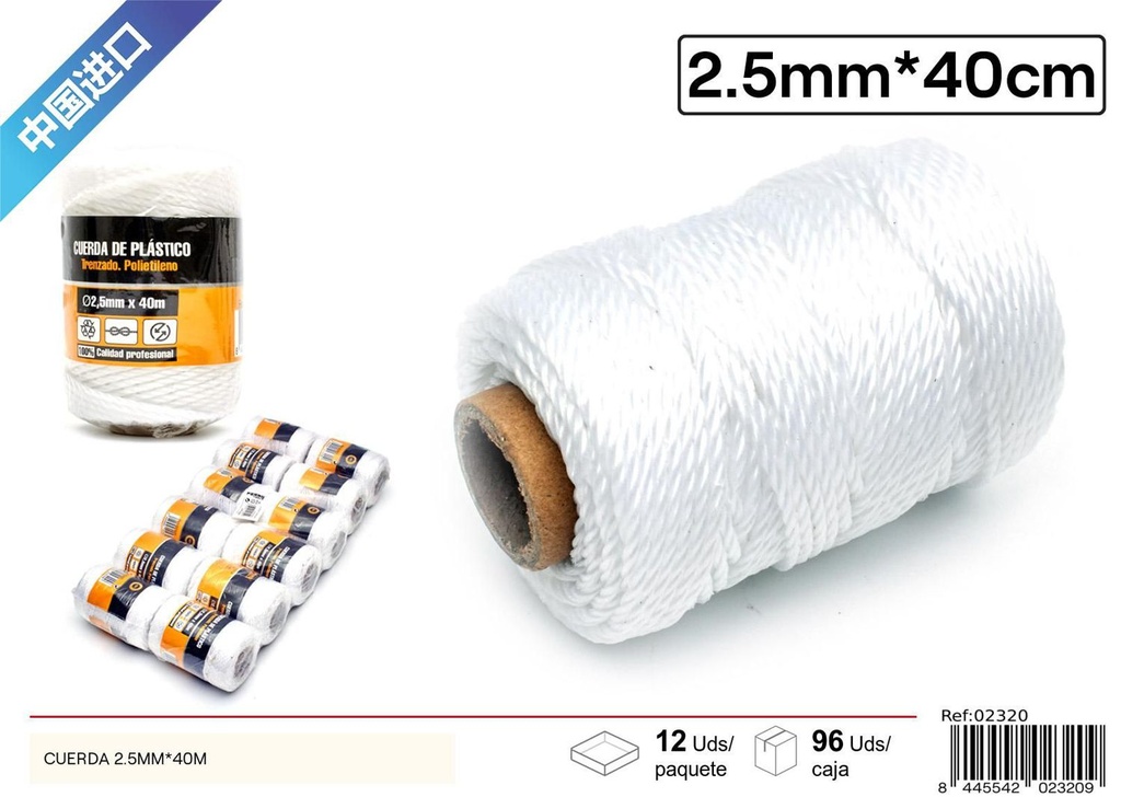 Cuerda 2.5mmx40m blanca para usos diversos