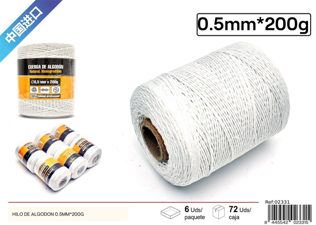 Hilo de algodón blanco 0.5 mm x 200 g - Ferretería y accesorios de costura