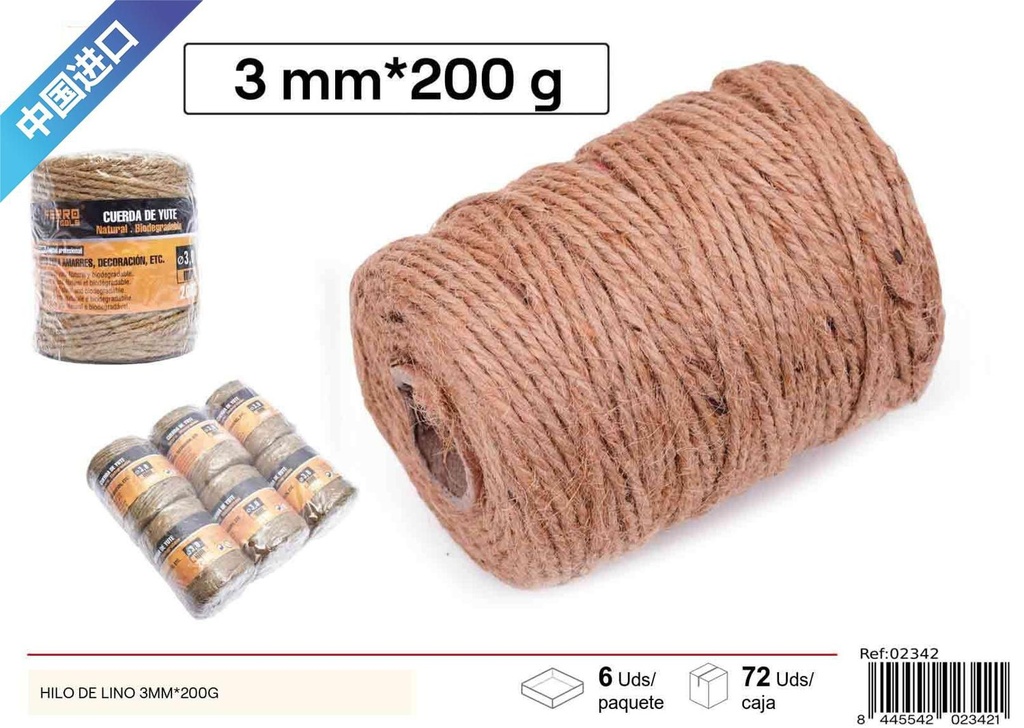 Hilo de lino 3mm x 200g para manualidades y bricolaje