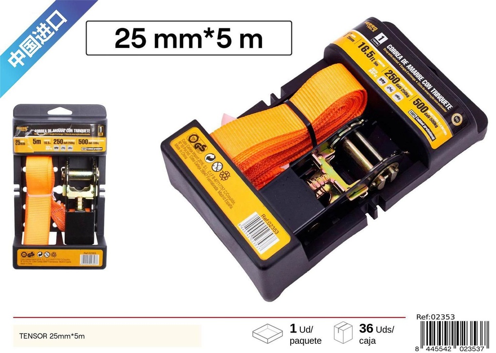 Tensor de carraca 25mm x 5m para sujeción y transporte