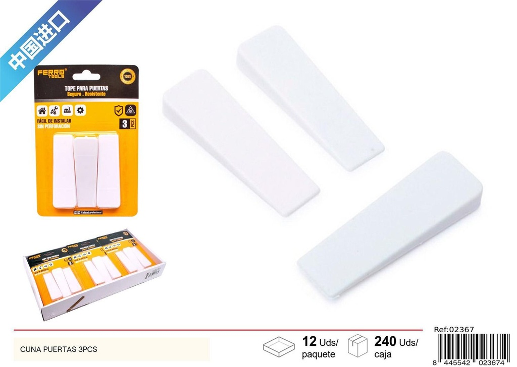 Topes para puertas blancos 3pcs, protección para puertas