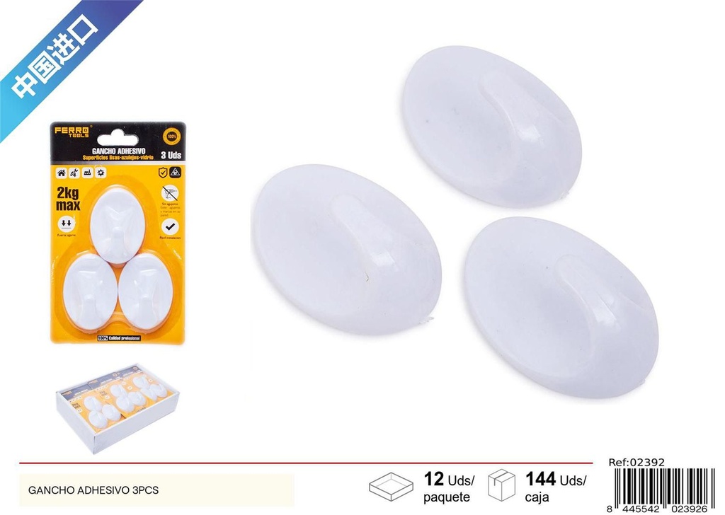 Gancho adhesivo blanco 3pcs para colgar