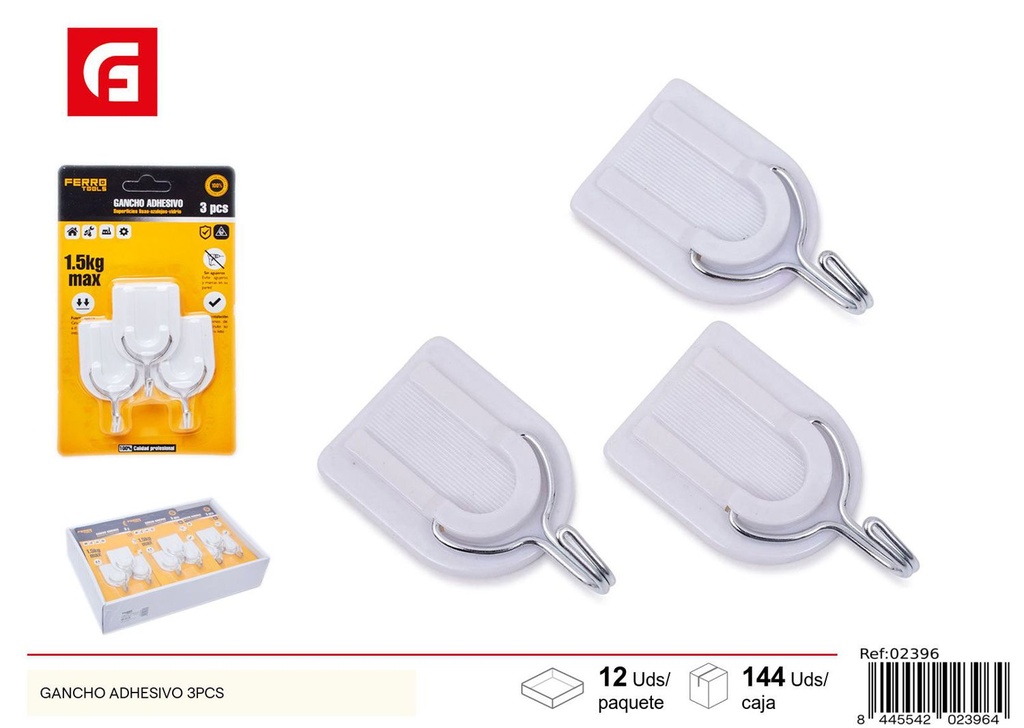 Gancho adhesivo blanco 3pcs para colgar