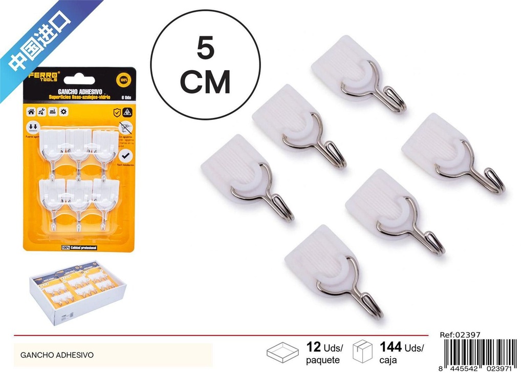 Gancho adhesivo blanco 6pcs para colgar objetos