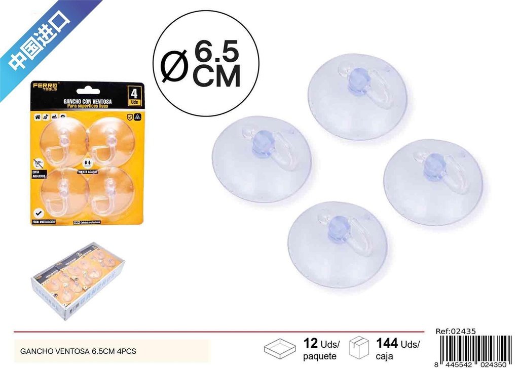 Ganchos de ventosa 6.5cm 4 pcs - Accesorios de ferretería