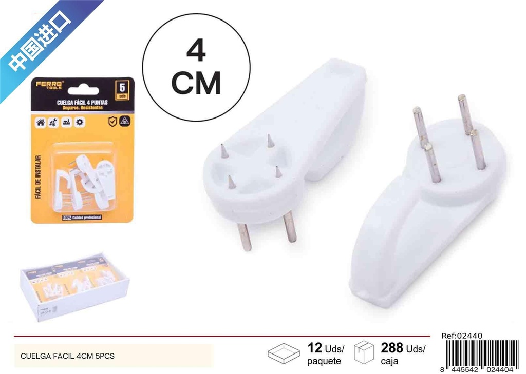 Cuelga fácil 4 cm 5 pcs - Ferretería y accesorios para la decoración