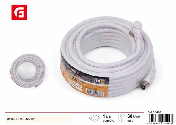 Cable de antena blanco 10m con conectores para televisión