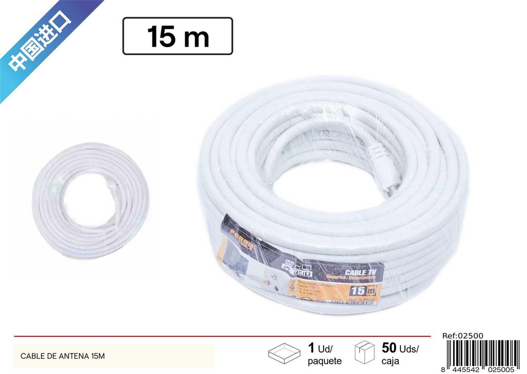 Cable de antena 15m blanco para conexión de TV