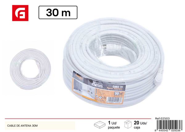 Cable de antena blanco con conectores 30m