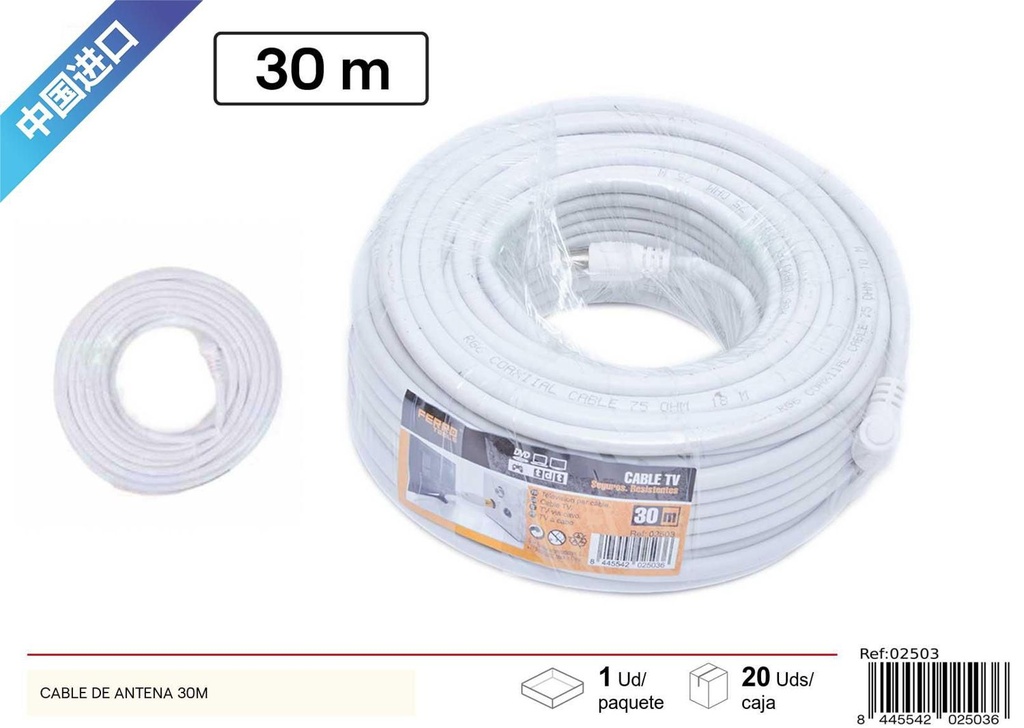 Cable de antena blanco con conectores 30m