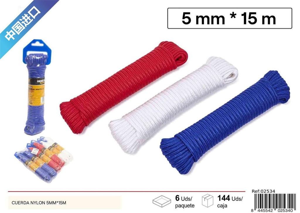 Cuerda de nylon 5 mm x 15 m - Accesorios de ferretería