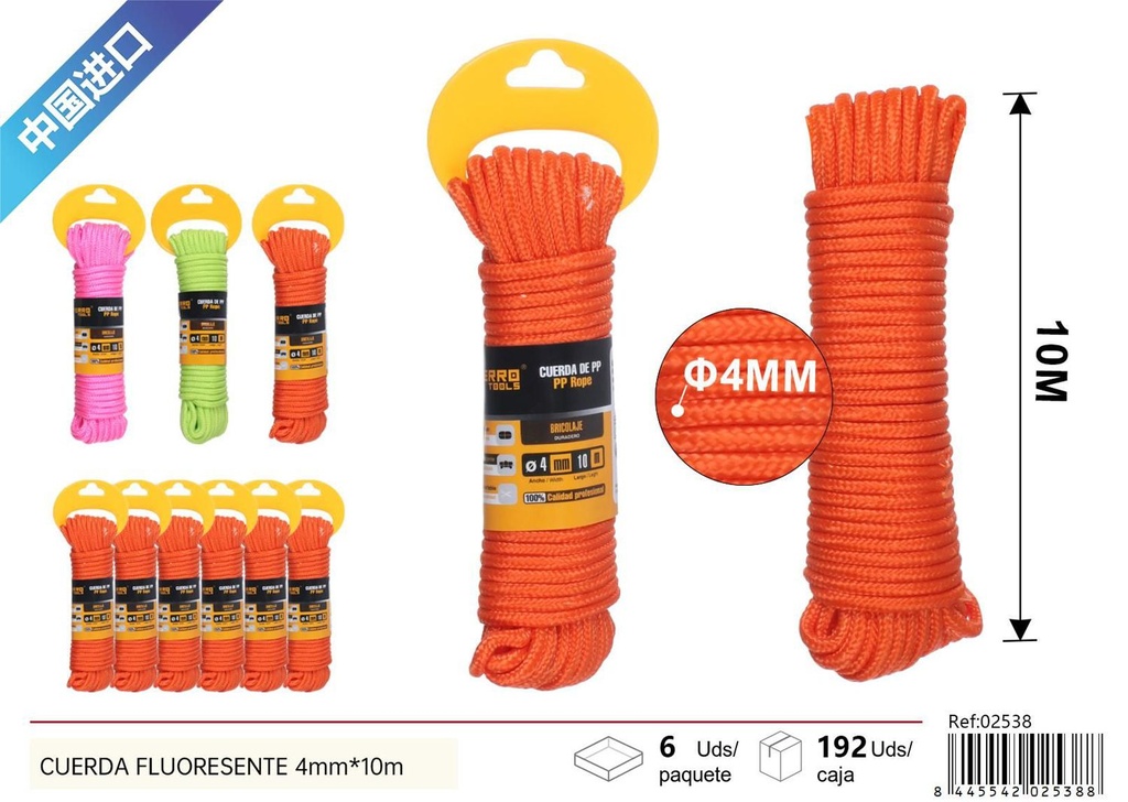 Cuerda fluorescente 4mm x 10m para usos múltiples